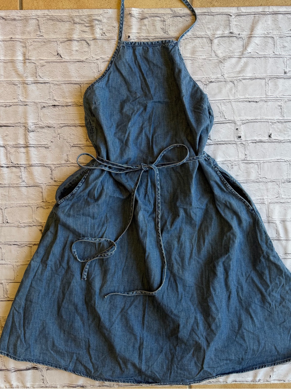 Denim Chambray Wrap Dress Gap Medium Western Summer Sundress Pockets Bohemian